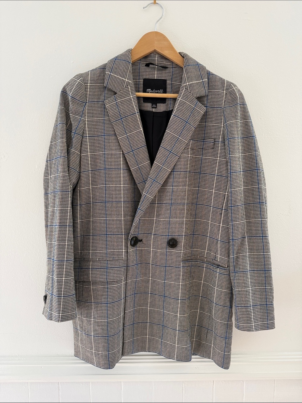 Madewell Double-Breasted Glen Plaid Blazer with Blue Windowpane